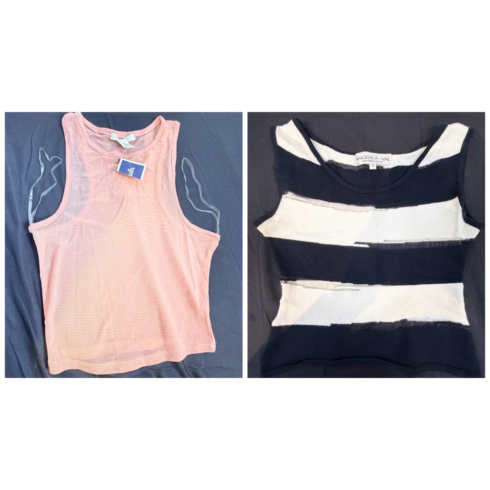 Tank top lot: Bozzolo Sheer Peach Pink Sleeveless Racerback Small NWT & B&W tank